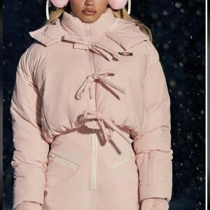NWT PLT Ski Pink Bow Cropped Hooded Puffer Jacket Size M
